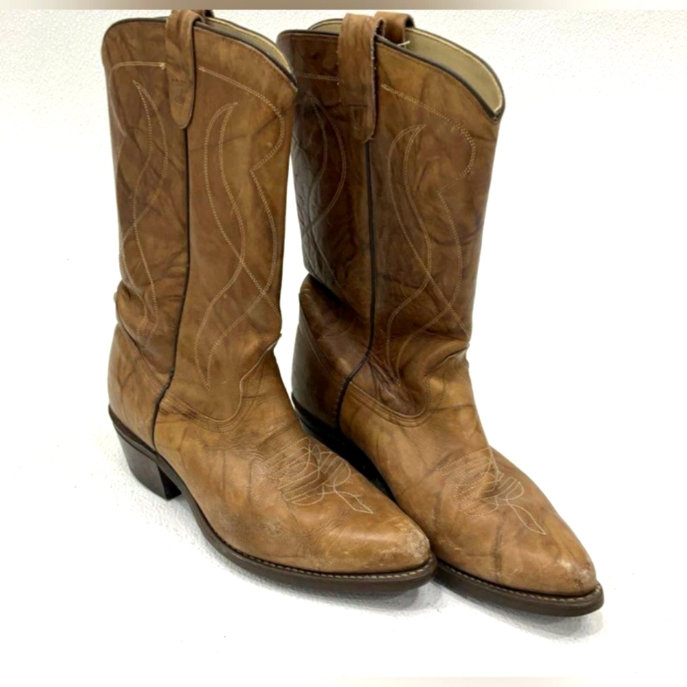 Texas USA Womens Brown Stitched Leather Cowgirl Cowboy Western Rodeo Boots 9 EE